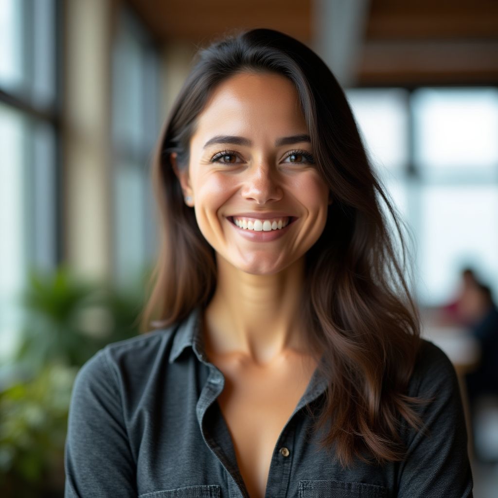 Retrato de una clienta satisfecha, emprendedora tecnológica
