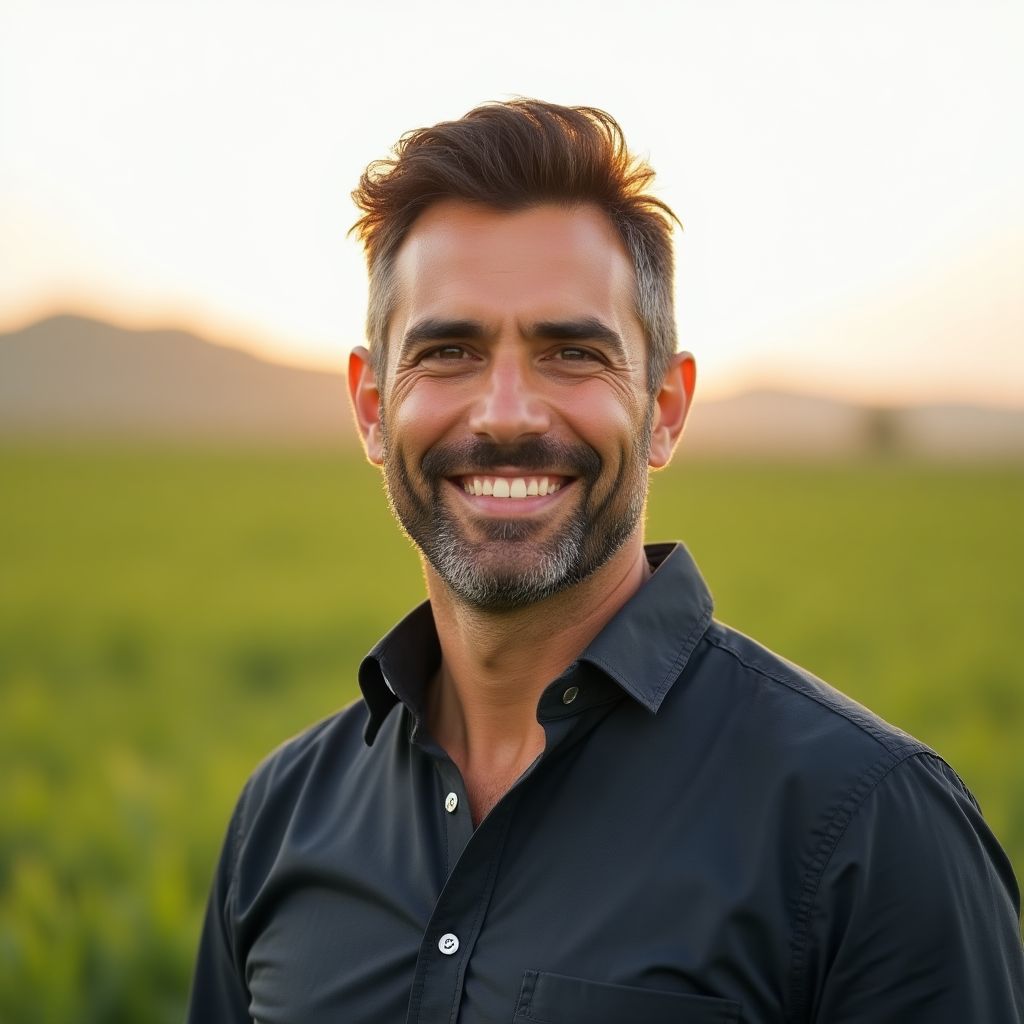 Retrato de un cliente satisfecho, empresario agrícola