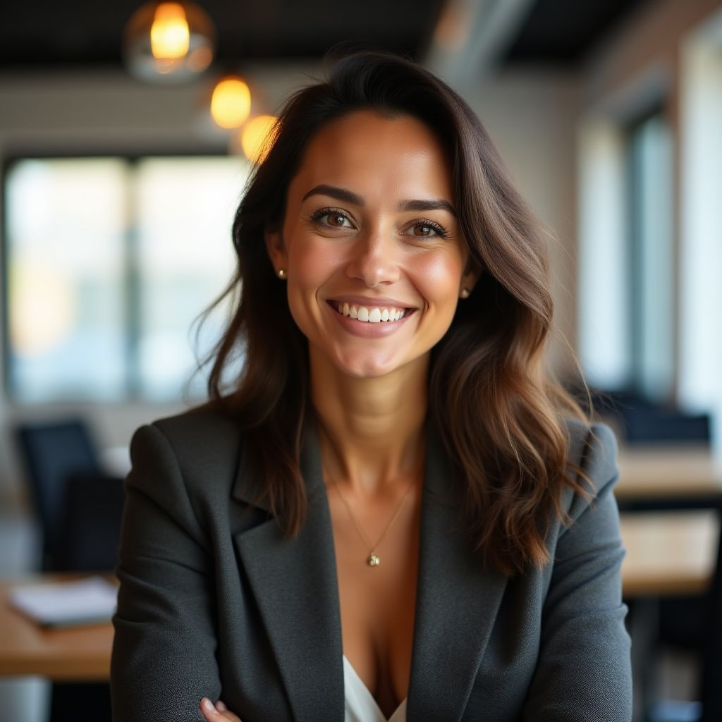 Retrato de una clienta satisfecha, emprendedora tecnológica